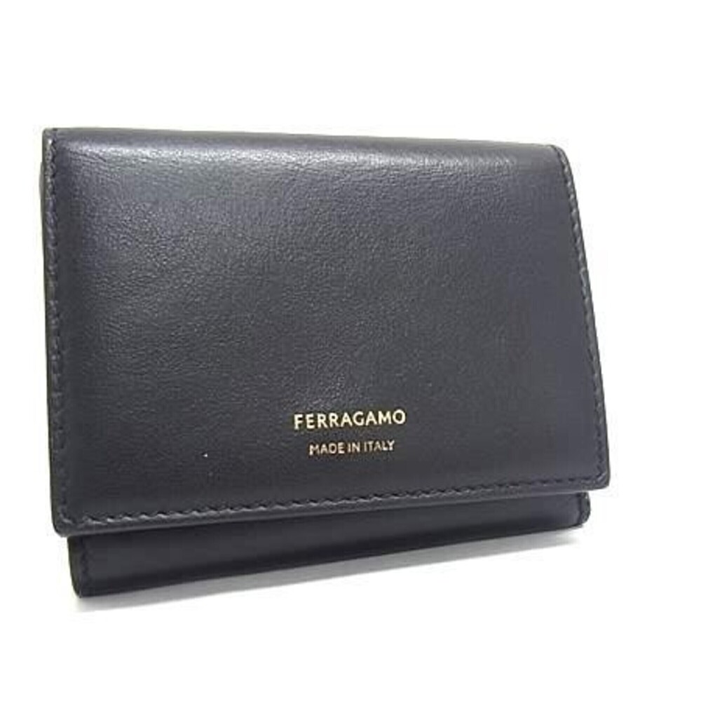 Salvatore Ferragamo Tri-fold Wallet, Black Leather, Women's